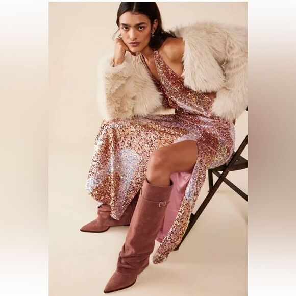 Free People Glitter & Gold Midi dress/ size S/P - Picture 4 of 9